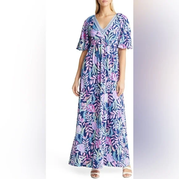 lilly pulitzer manuela maxi dress Lilly Pulitzer Manuela Maxi Dress Oyster Bay Navy You've Been Spotted Size Large